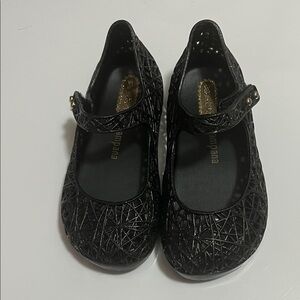 Mini Melissa Black Mary Jane Jelly Shoes with Textured Strap